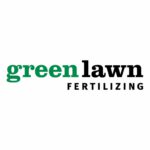 Logo of green lawn FERTILIZING with green lawn in green and black, and FERTILIZING in black.