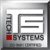 Logo of Tech Systems with ISO 9001 Certified text on a metallic background.